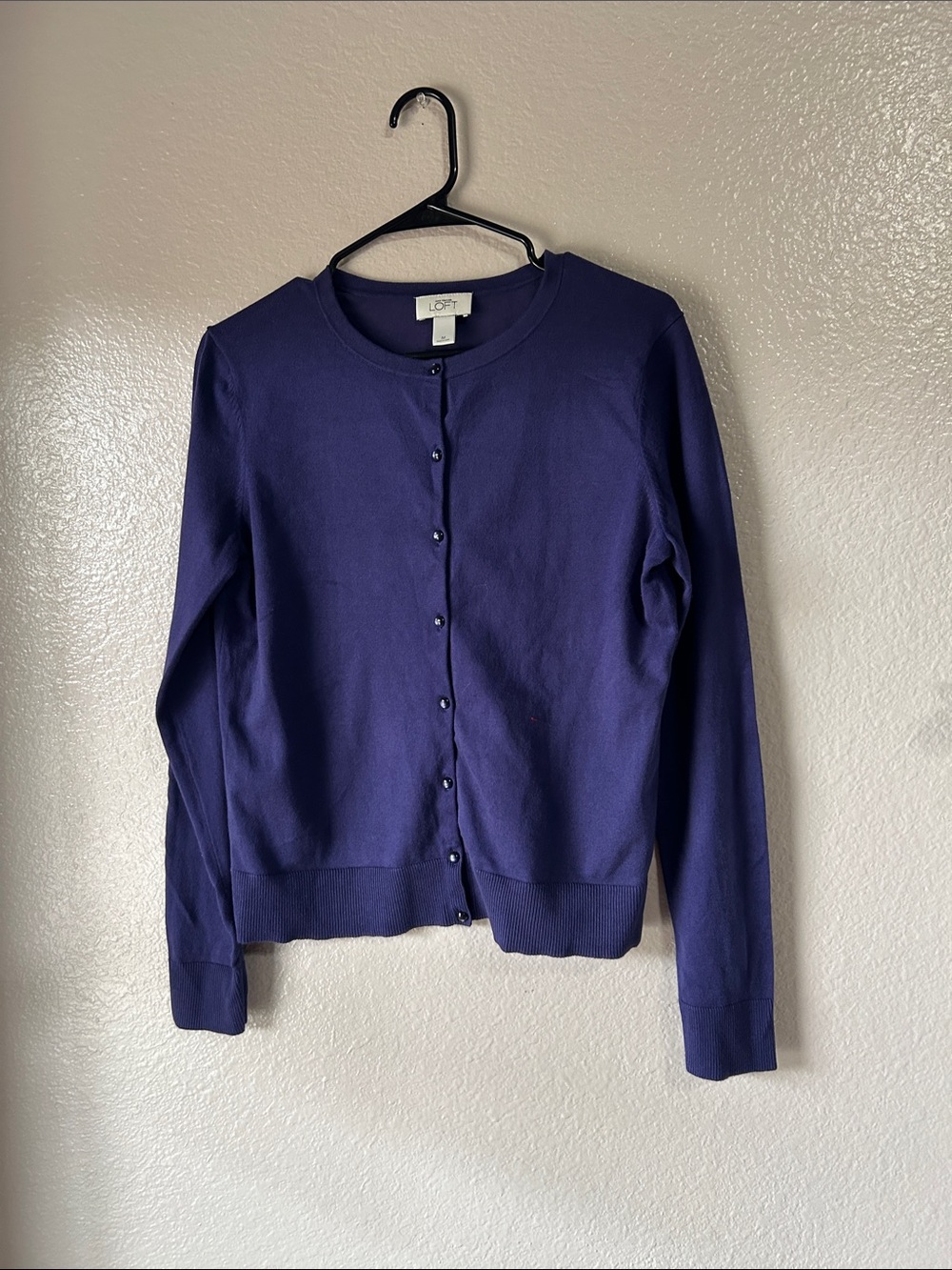 LOFT Purple Crewneck Button-Up Cardigan Sz M Office Business Casual Chic TC0099